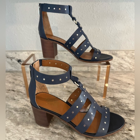 Franco Sarto Blue Harrington Studded Leather Heeled Sandal Sz 8.5 - Picture 3 of 10